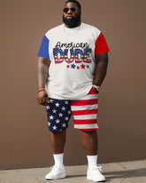 Independence Day Simple Flag Color-block DUDE Letter Print Large Men's Suit